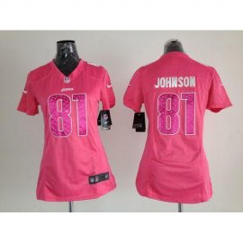 Nike Detroit Lions #81 Calvin Johnson Pink Sweetheart Womens Stitched NFL Elite Jersey