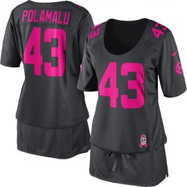Nike Pittsburgh Steelers #43 Troy Polamalu Dark Grey Womens Breast Cancer Awareness Stitched NFL Elite Jersey