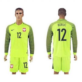 Poland #12 Boruc Green Long Sleeves Goalkeeper Soccer Country Jersey