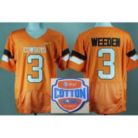 Oklahoma State Cowboys 3 Brandon Weeden Orange Pro Combat College Football NCAA Jerseys 2014 AT & T Cotton Bowl Game Patch
