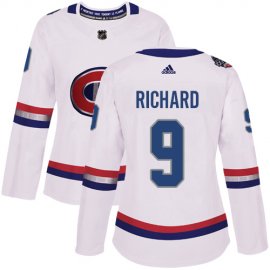 Adidas Montreal Canadiens #9 Maurice Richard White Authentic 2017 100 Classic Womens Stitched NHL Jersey