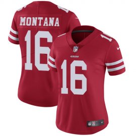 Nike San Francisco 49ers #16 Joe Montana Red Team Color Womens Stitched NFL Vapor Untouchable Limited Jersey