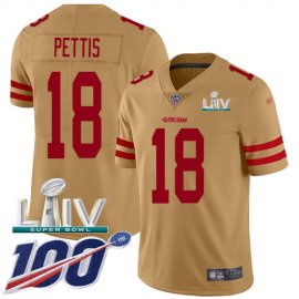Nike San Francisco 49ers #18 Dante Pettis Gold Super Bowl LIV 2020 Mens Stitched NFL Limited Inverted Legend 100th Season Jersey