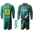 Barcelona #13 Neto Green Goalkeeper Long Sleeves Kid Soccer Club Jersey