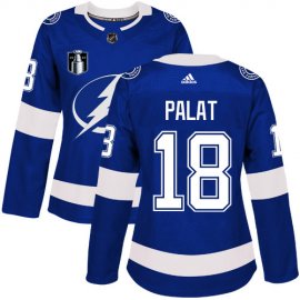Adidas Tampa Bay Lightning #18 Ondrej Palat Blue 2022 Stanley Cup Final Patch Womens Home Authentic Stitched NHL Jersey Womens