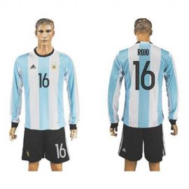 Argentina #16 Rojo Home Long Sleeves Soccer Country Jersey