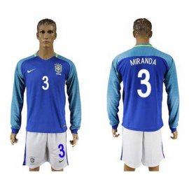 Brazil #3 Miranda Away Long Sleeves Soccer Country Jersey
