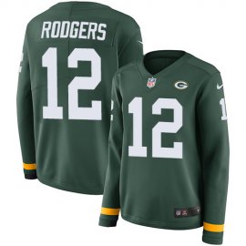 Nike Green Bay Packers #12 Aaron Rodgers Green Team Color Womens Stitched NFL Limited Therma Long Sleeve Jersey
