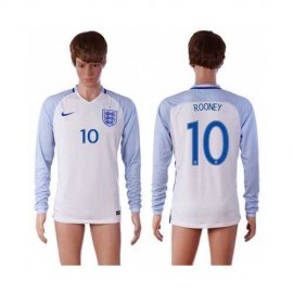 England #10 Rooney Home Long Sleeves Soccer Country Jersey