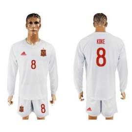 Spain #8 Koke White Away Long Sleeves Soccer Country Jersey