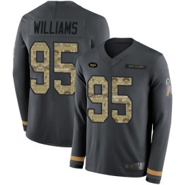 Nike New York Jets #95 Quinnen Williams Anthracite Salute to Service Mens Stitched NFL Limited Therma Long Sleeve Jersey