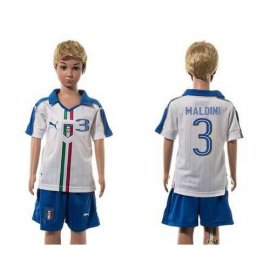 Italy #3 Maldini White Away Kid Soccer Country Jersey