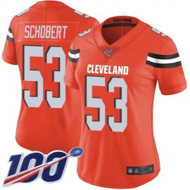 Nike Cleveland Browns #53 Joe Schobert Orange Alternate Womens Stitched NFL 100th Season Vapor Limited Jersey