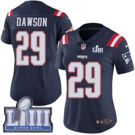 Nike New England Patriots #29 Duke Dawson Navy Blue Super Bowl LIII Bound Womens Stitched NFL Limited Rush Jersey