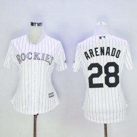 Colorado Rockies #28 Nolan Arenado White Strip Womens Home Stitched MLB Jersey