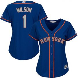 New York Mets #1 Mookie Wilson Blue(Grey NO.) Alternate Womens Stitched MLB Jersey