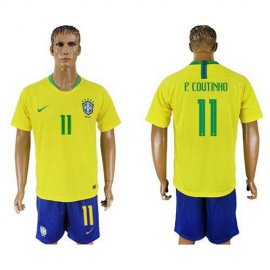 Brazil #11 P.Coutinho Home Soccer Country Jersey