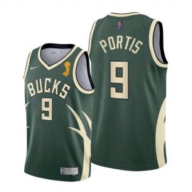 Nike Milwaukee Bucks #9 Bobby Portis 2021 NBA Finals Champions Swingman Earned Edition Jersey Green Mens