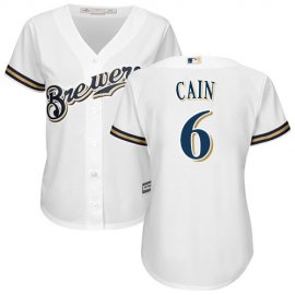 Milwaukee Brewers #6 Lorenzo Cain White Home Womens Stitched MLB Jersey