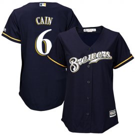 Milwaukee Brewers #6 Lorenzo Cain Navy Blue Alternate Womens Stitched MLB Jersey