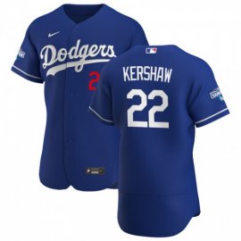 Los Angeles Dodgers #22 Clayton Kershaw Mens Nike Royal Alternate 2020 World Series Champions Authentic Player MLB Jersey