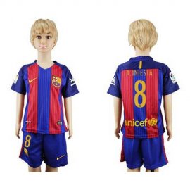 Barcelona #8 A.Iniesta Home Kid Soccer Club Jersey