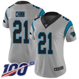 Nike Carolina Panthers #21 Jeremy Chinn Silver Womens Stitched NFL Limited Inverted Legend 100th Season Jersey