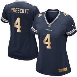 Nike Dallas Cowboys #4 Dak Prescott Navy Blue Team Color Womens Stitched NFL Elite Gold Jersey