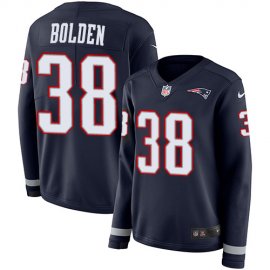 Nike New England Patriots #38 Brandon Bolden Navy Blue Team Color Womens Stitched NFL Limited Therma Long Sleeve Jersey
