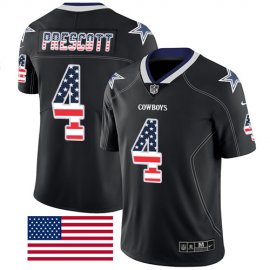 Nike Dallas Cowboys #4 Dak Prescott Black Mens Stitched NFL Limited Rush USA Flag Jersey