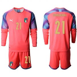Italy #21 Donnarumma Pink Long Sleeves Goalkeeper Soccer Country Jersey