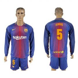 Barcelona #5 Sergio Home Long Sleeves Soccer Club Jersey