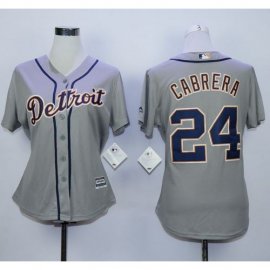 Detroit Tigers #24 Miguel Cabrera Grey Road Womens Stitched MLB Jersey