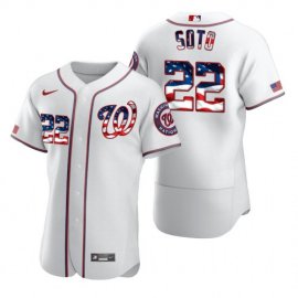 Washington Nationals #22 Juan Soto Mens Nike White Fluttering USA Flag Limited Edition Authentic MLB Jersey