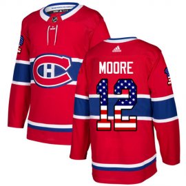 Adidas Montreal Canadiens #12 Dickie Moore Red Home Authentic USA Flag Stitched NHL Jersey