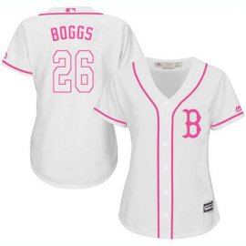 Boston Red Sox #26 Wade Boggs White/Pink Fashion Womens Stitched MLB Jersey