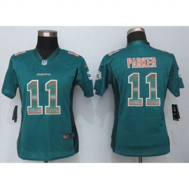 Nike Miami Dolphins #11 DeVante Parker Aqua Green Team Color Womens Stitched NFL Elite Strobe Jersey