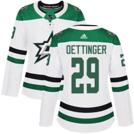 Adidas Dallas Stars #29 Jake Oettinger White Road Authentic Womens Stitched NHL Jersey
