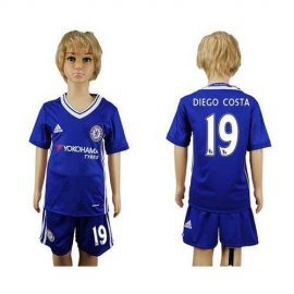 Chelsea #19 Diego Costa Blue Home Kid Soccer Club Jersey