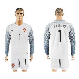 Portugal #1 Patricio White Goalkeeper Long Sleeves Soccer Country Jersey