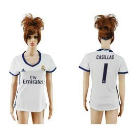 Womens Real Madrid #1 Casillas Home Soccer Club Jersey