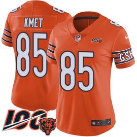 Nike Chicago Bears #85 Cole Kmet Orange Womens Stitched NFL Limited Rush 100th Season Jersey