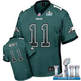 Nike Philadelphia Eagles #11 Carson Wentz Midnight Green Team Color Super Bowl LII Mens Stitched NFL Elite Drift Fashion Jersey