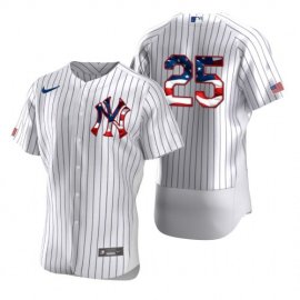 New York Yankees #25 Gleyber Torres Mens Nike White Fluttering USA Flag Limited Edition Authentic MLB Jersey