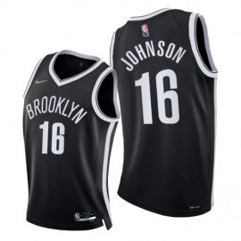 Nike Brooklyn Nets #16 James Johnson Mens 2021-22 75th Diamond Anniversary NBA Jersey Black Mens