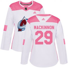 Adidas Colorado Avalanche #29 Nathan MacKinnon White/Pink Authentic Fashion Womens Stitched NHL Jersey