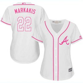 Atlanta Braves #22 Nick Markakis White/Pink Fashion Womens Stitched MLB Jersey