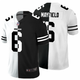 Cleveland Browns #6 Baker Mayfield Mens Black V White Peace Split Nike Vapor Untouchable Limited NFL Jersey