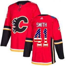 Adidas Calgary Flames #41 Mike Smith Red Home Authentic USA Flag Stitched Youth NHL Jersey