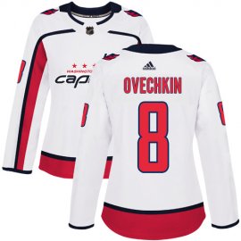 Adidas Washington Capitals #8 Alex Ovechkin White Road Authentic Womens Stitched NHL Jersey